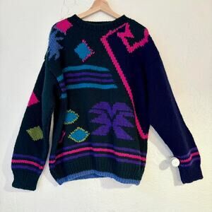 Byblos Italian 100% Wool Colorful Abstract Shape Sweater- Size Large, Maximalist